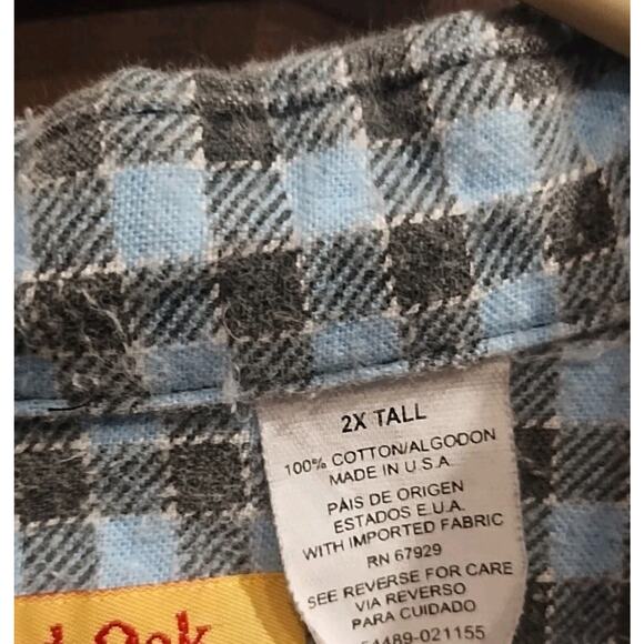 2X Tall Flannel Red Oak Ranch Apparel Men's Button-Up Shirt Light blue Western - Picture 5 of 7